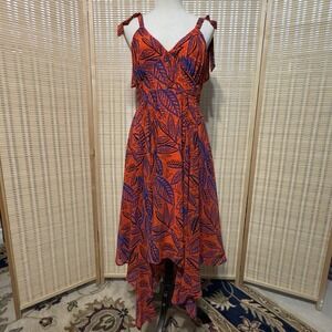 Alexis For Target Tropical Handkerchief Hem V-Neck Red Dress Sz M/L Open Back